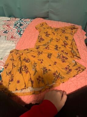 Place Mustard Yellow Floral Skater Skirt